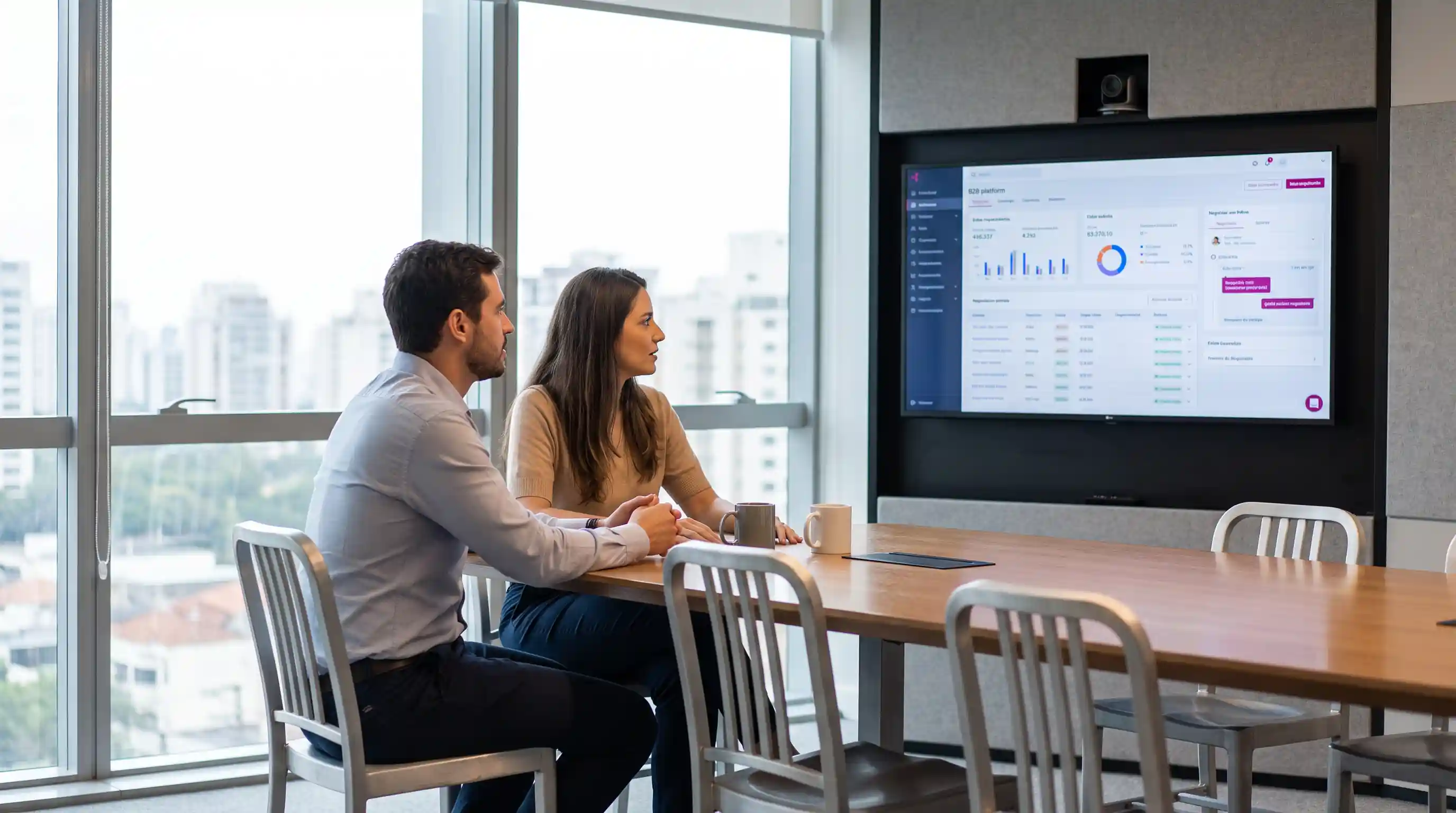 Plataforma digital B2B conectando catálogo, regras comerciais e negociação
