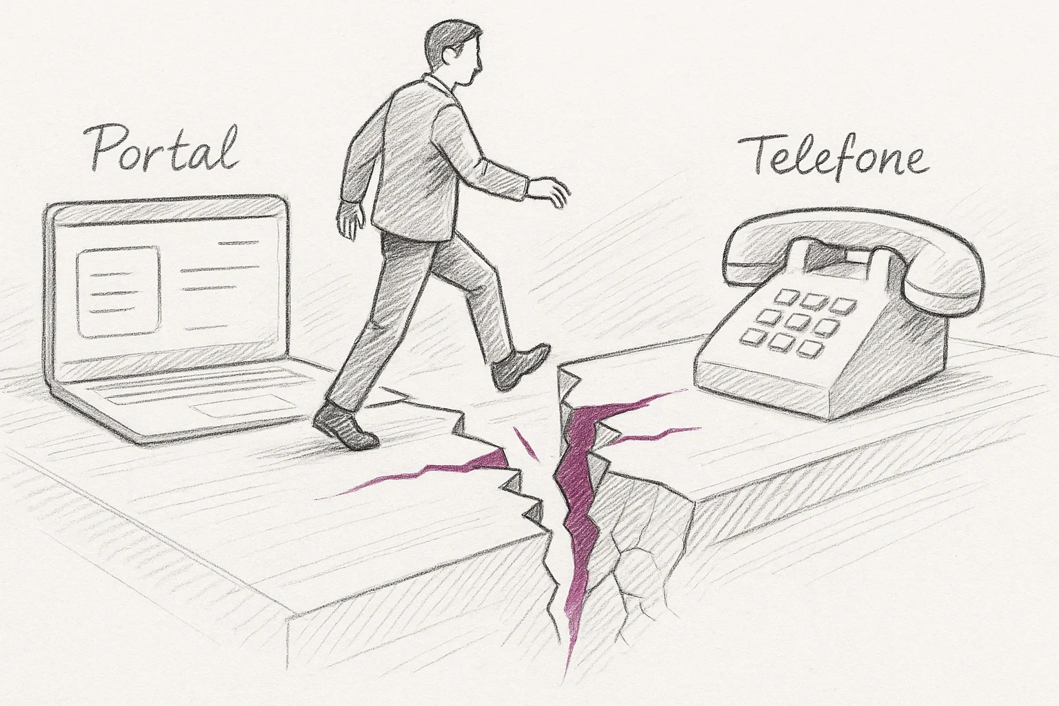 Contraste entre portal B2B mostrando estoque disponível e confirmação por telefone de indisponibilidade