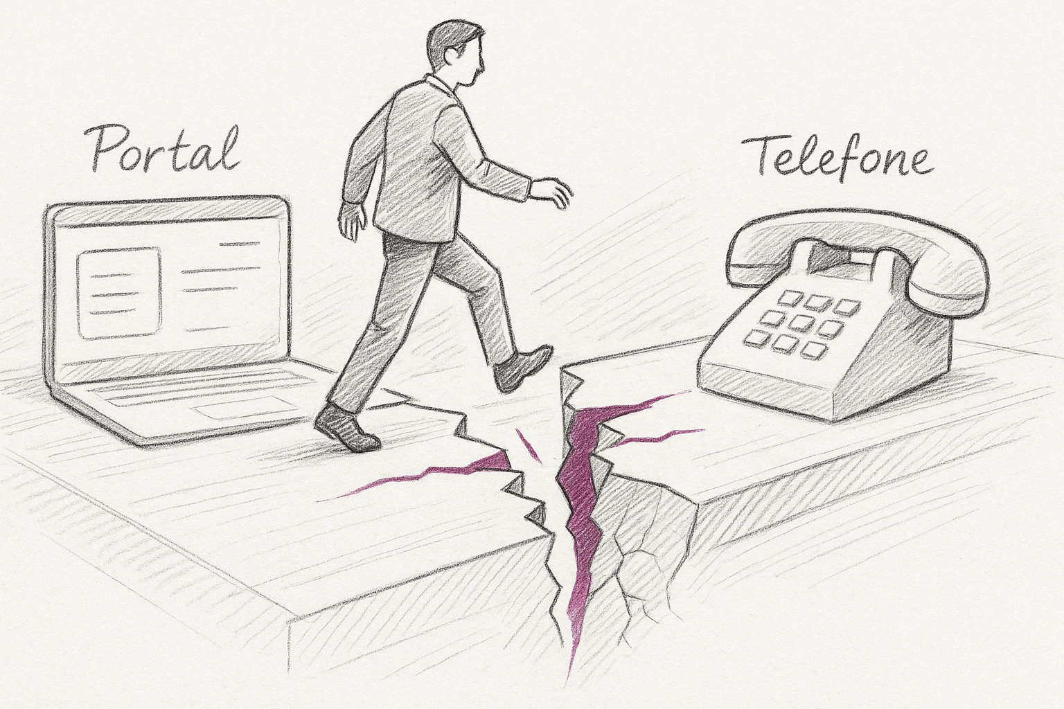 Contraste entre portal B2B mostrando estoque disponível e confirmação por telefone de indisponibilidade