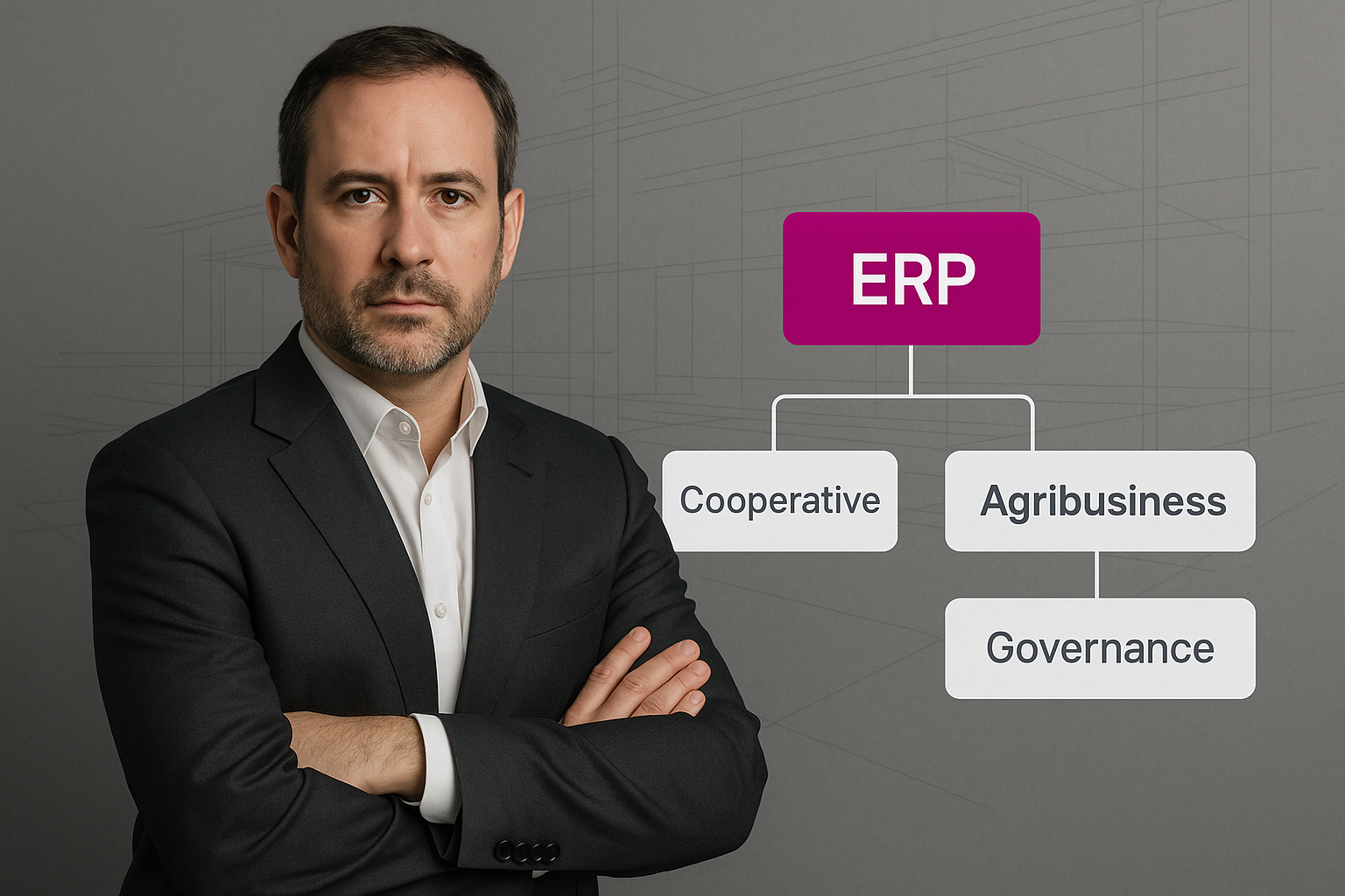 Gestor de cooperativa agrícola analisando dados comerciais em tablet, com lavoura ao fundo, ilustrando o contraste entre digitalização produtiva e informalidade na comercialização